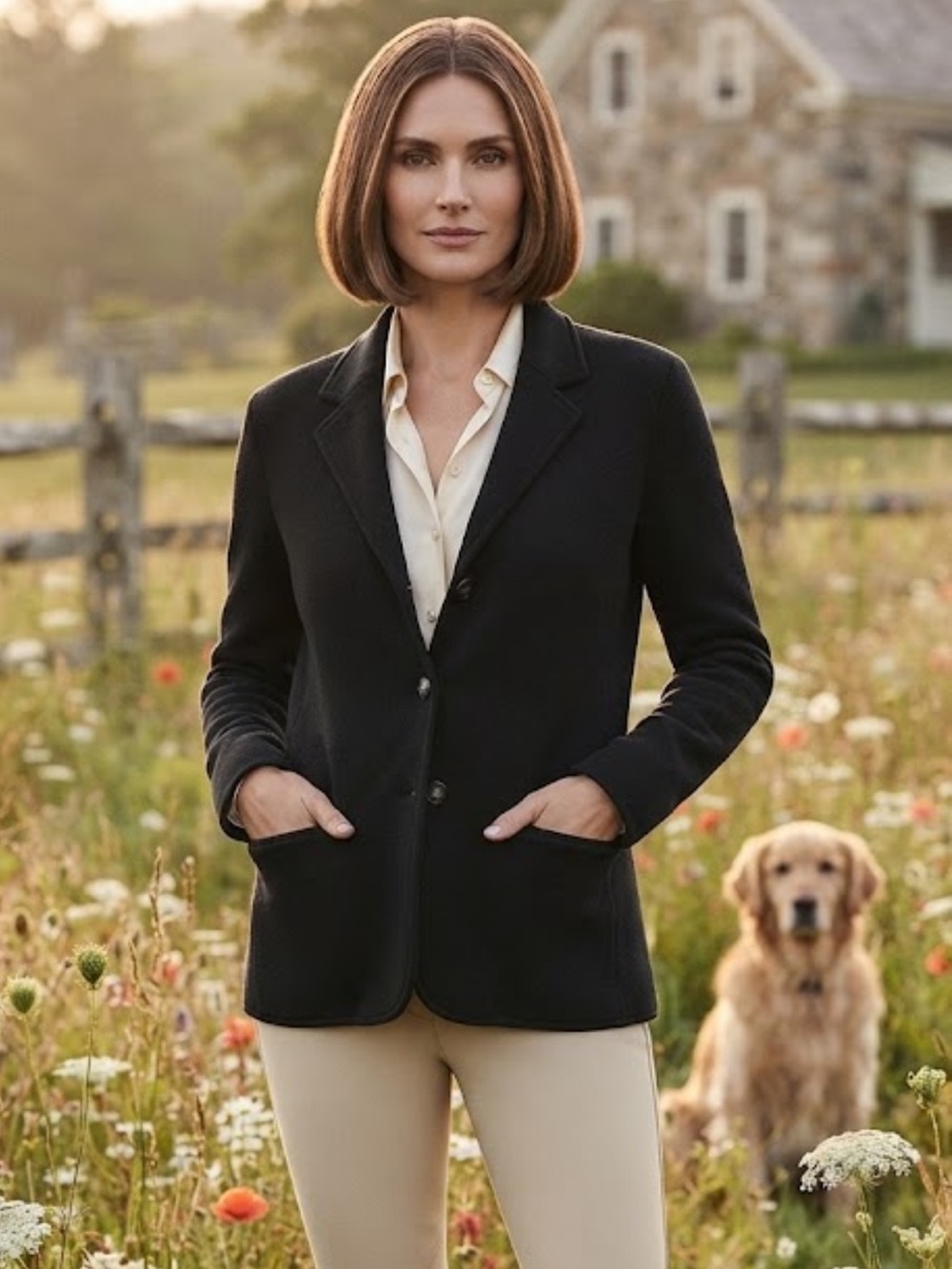 Lauren Ralph Lauren Black Knit Blazer Crest Buttons